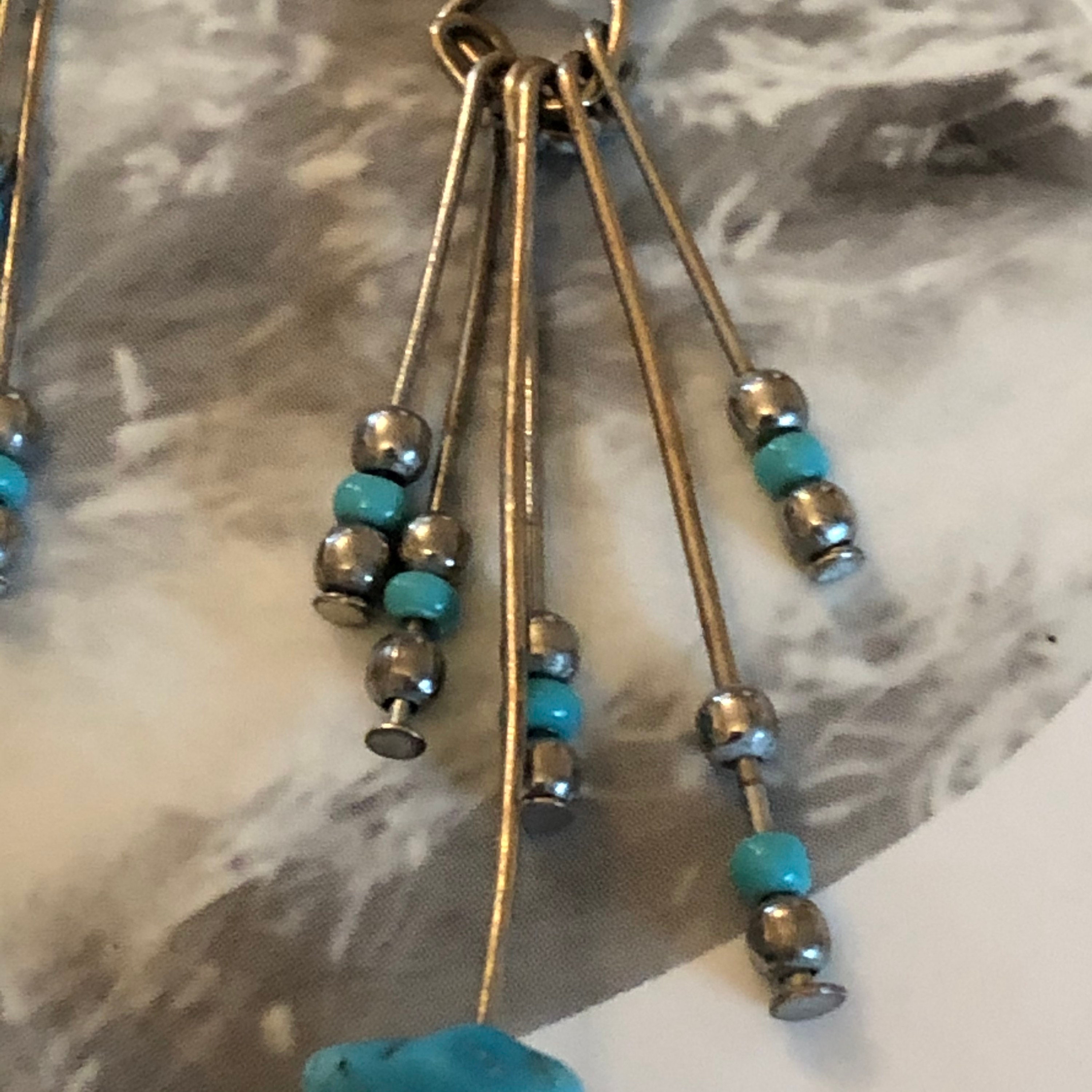 Boucles D'oreilles Anciennes XIXe Argent Et Turquoise - Pendantes Transformées