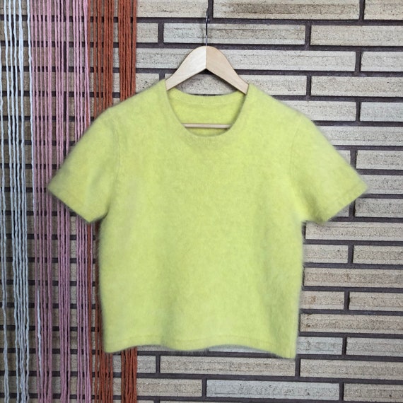 Vintage 70's Lemon Yellow Angora Pullover Sweater… - image 1