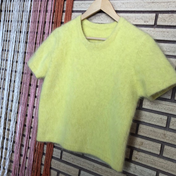 Vintage 70's Lemon Yellow Angora Pullover Sweater… - image 4