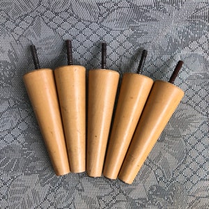 Vintage 60&#39;s Tapered Blonde Wood Legs - set of 5 - 6&quot; tall - Danish Style Legs - Footstool, Ottoman, Chair Legs - Furniture Legs