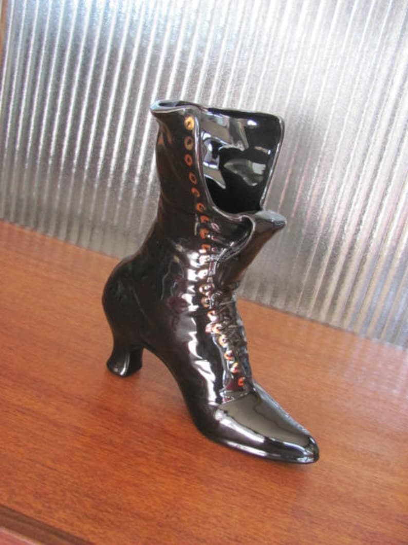 Vintage 70/'s Black Ceramic Granny Boot Vase Granny Boot Vase Fine Art Ceramics Rita Kelly Ceramic Boot Figurine Collectible