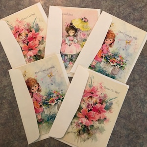 Cartes Get Well vintage des années 70 - lot de 5 avec enveloppes - cartes John Bradford Division - papeterie vintage - travaux manuels de scrapbooking