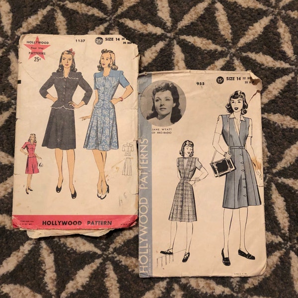 Vintage 50's Dress Patterns - Hollywood Pattern Company  - Bust 32 - Misses Size 14 - 50's Pattern - 50's Dress Pattern - Jane Wyatt
