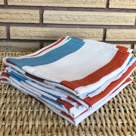 Blue and sale brown striped towels