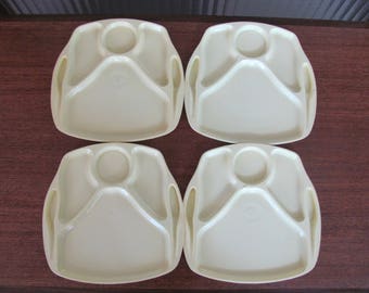 Vintage 60's Mod Butter Yellow Plastic Melamine Meal Trays - 4 - 60's Picnic Plates - Prison Plates - Cafeteria Trays - 60's TV Trays - Kids