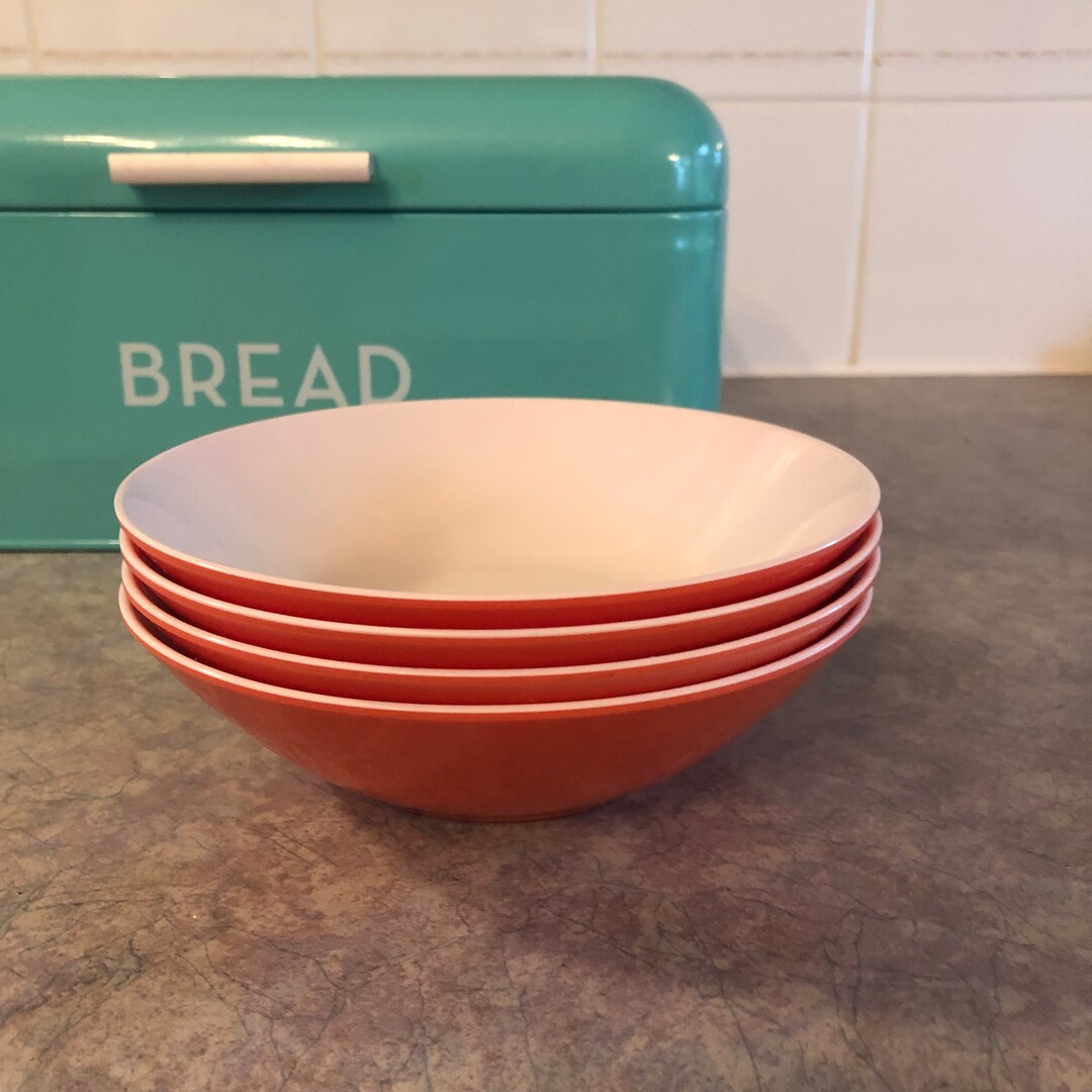 Vintage 70's Coral and White Melamine Cereal Bowls - Set of 4 ...