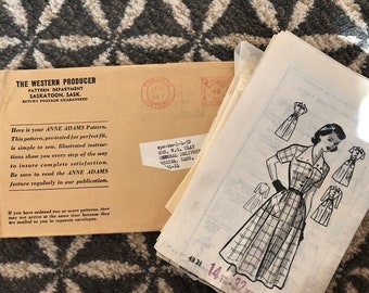 Vintage 50's Anne Adams Women's Dress Pattern and Practical Chart for Dressmaking - 50's Patterns - Bust 32 - Seamstress - Sewing Reference
