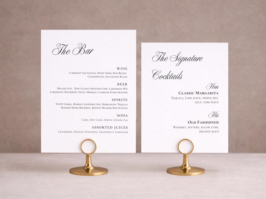 Bar Menu & Signature Drinks Sign, Formal Wedding, Canva Template ...
