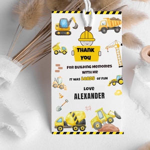 Construction Thank You Tags, Dump Truck Party Favor, Editable Canva Template, Printable Construction Birthday Tags, Instant Digital Download
