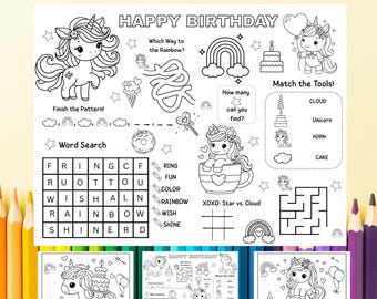 Unicorn Birthday Activity Sheets: Printable Coloring Pages & Party Games (PDF Download)