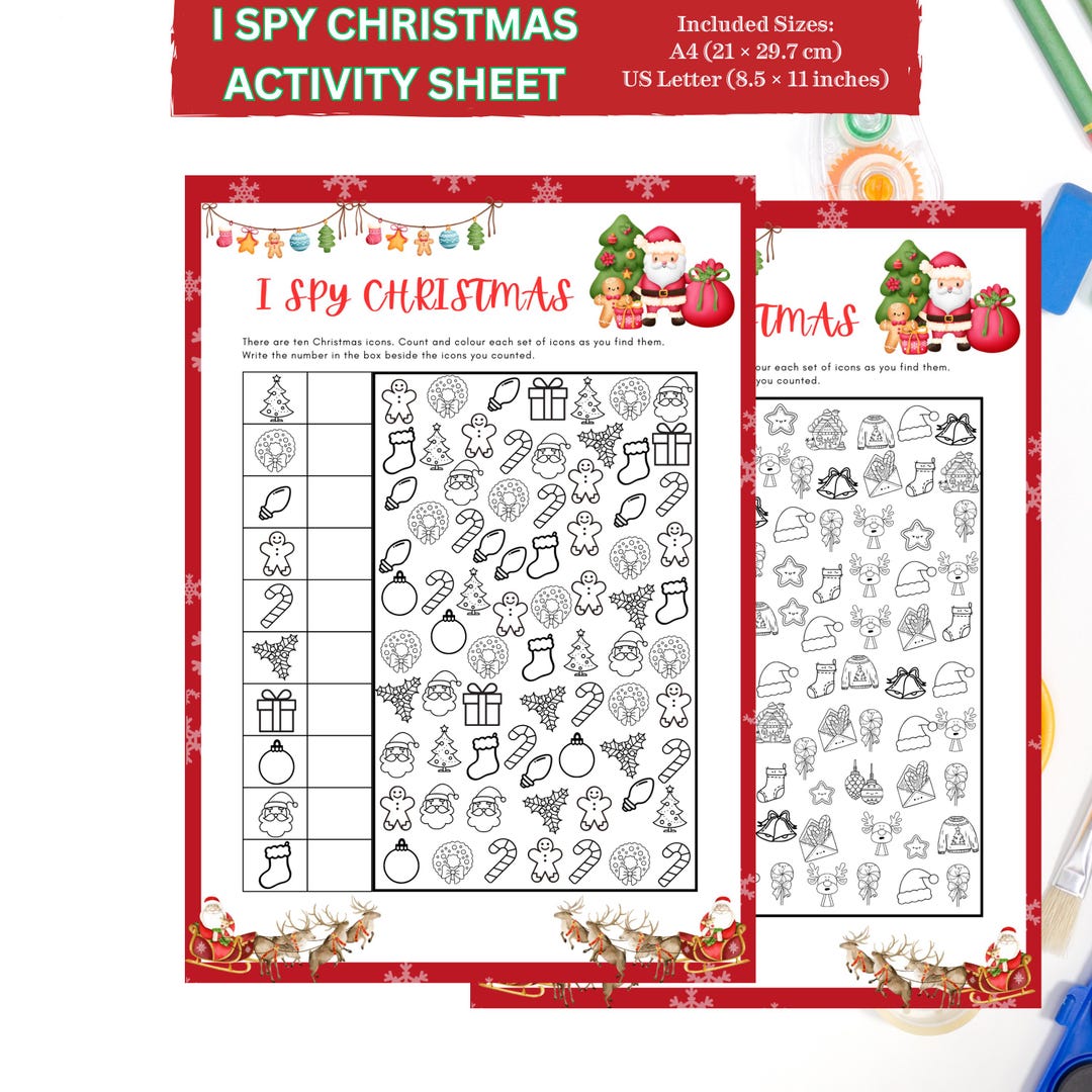 Christmas I Spy Printable Worksheets for Kids – 2 Count & Color ...
