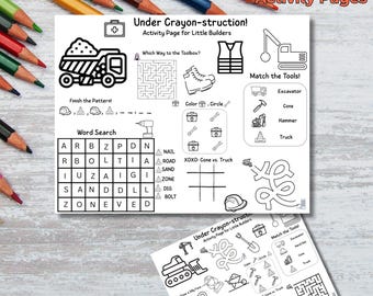 Construction Birthday Placemat: Kids Activity Sheets, Kids Coloring Activity Sheet (PDF Download)