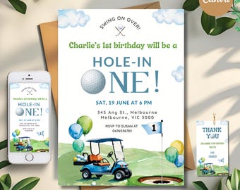 Hole In One 1st Birthday Invitation: Golf Par-Tee, Editable Template (Digital Download)