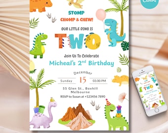Two Rex Dinosaur Birthday Invitation: Editable Dino Party Invite (Digital Download)