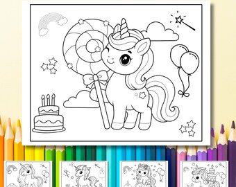 Unicorn Coloring Pages, Magical Printable Activity for Kids, Unicorn Crafts, Fun Birthday Party Favor, Instant Download