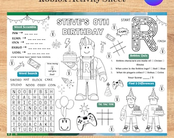 Blocky Avatar Gamer Birthday Activity Placemat, Pixel Building Block Party Activity Sheet,  Printable Gamer Table Game for Kids, Party Favor