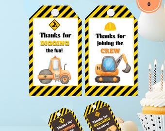 Construction Party Favor Tags: Dump Truck Theme (Printable PDF File)