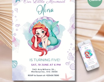 Editable Mermaid Birthday Invitation, Under the Sea Party Invite, Editable Digital Template, Ocean Theme Printable, Pastel Mermaid Party