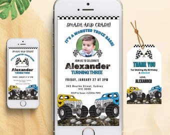 Monster Truck Birthday Invitation, Boom Bash Theme, Editable Canva Template, Boy Birthday Invite, Monster Truck Party, Instant Download