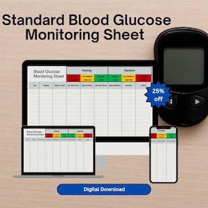 Blood sugar log | Standard Monitoring Sheet | Diabetes Log | Printable Blood Sugar Tracker | Glucose Chart PDF