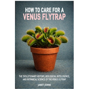 May include: A book cover featuring a Venus flytrap in a terracotta pot. The title reads "HOW TO CARE FOR A VENUS FLYTRAP" in pink letters. The book also includes the author's name and a description of the book's contents.