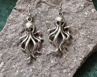 Octopus Earrings- Silver, Gift For Her, Octopus Jewelry