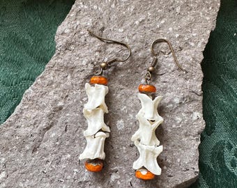 Rattlesnake Vertebrae Earrings – Bone Jewelry, Burnt Orange Beads