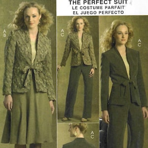 May include: McCall's Classic Fit sewing pattern M5481 for a women's suit. The pattern includes options for a jacket, skirt, and pants. The image shows the suit in various styles, with the text "THE PERFECT SUIT".