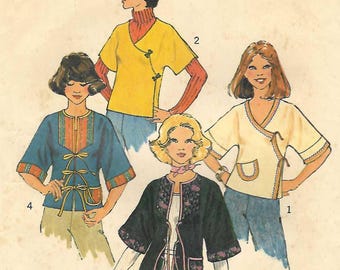 1970s Tie-Front Jacket Sewing Pattern Wrap Simplicity 7598 Size M 12-14 B34-36