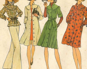 1970s Smock Dress & Top Sewing Pattern Gathered Yoke Simplicity 7050 Size M 12-14 B34-36