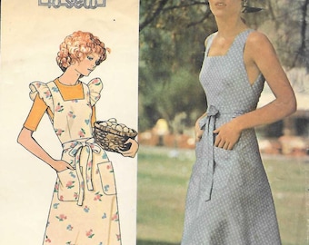 Easy 70s Apron Dress Sewing Pattern Ruffles Wrap McCall's 4556 Size 12 B34