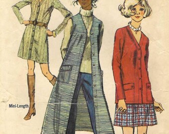 1970s Cardigan Duster Vest Coat Dress Pants Sewing Pattern Simplicity 8974 Size 10 B32.5