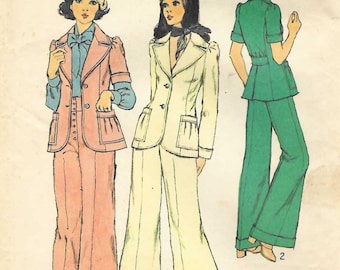 70s Puff Sleeve Jacket & Bell-Bottom Pants Sewing Pattern Simplicity 6039 Size 9-11 B32-33.5