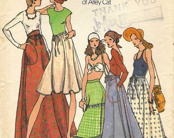 1970s Betsey Johnson Alley Cat Sewing Pattern Maxi Skirt Midi Wrap Skirt Butterick 4089 Size W28