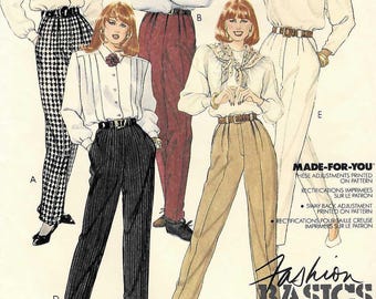 Tapered or Straight Leg Pants Sewing Pattern McCalls 3918 Vintage 80s Size 12 W26.5