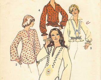 1970s Hippie Top Sewing Pattern Embroidered Shirt Simplicity 6777 Size 14 B36
