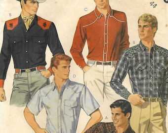 Men's Western Shirt Sewing Pattern McCall's 2053 Palmer Pletsch Vintage 80s Size 44