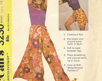 1970s Wrap-Around Pantskirt Sewing Pattern with Illustrated Booklet McCalls 3230 Size M W26.5-28