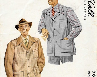 Original Vintage 40s Sewing Pattern Men's Casual Jacket McCall 5628 Size M 38-40