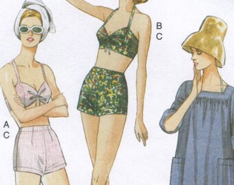 Vogue 9255 Vintage 1960s Bra Shorts Swim Bikini Bathing Suit Coverup Smock Original Sewing Pattern Size 14-22 Uncut Factory Folds