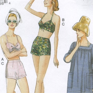 Vogue 9255 Vintage 1960s Bra Shorts Swim Bikini Bathing Suit Coverup Smock Original Sewing Pattern Size 14-22 Uncut Factory Folds