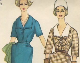 Simplicity 3533 Classic Coat Dress Spread Collar Vintage 60s Original Sewing Pattern Slenderette Half Size 14-1/2 B35 Uncut FF