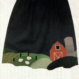 Fancy Bottoms Applique Pattern for Wrap Skirt Vintage 80s Red Barn Farm Pasture Sheep Original Sewing Pattern Uncut