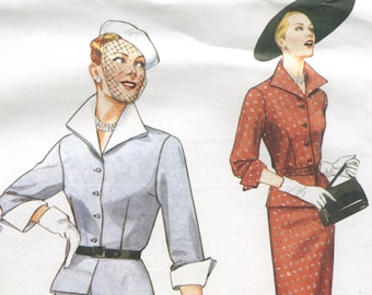 Vogue 2402 Vintage 1950s Reissue Dress Jacket Suit Detachable Collar Cuffs Original Sewing Pattern Size 12-16 Uncut Factory Folds