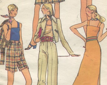 Vogue 9303 Maxi Dress Jacket Tank Top Skirt Pants Bermuda Shorts Vintage 70s Original Sewing Pattern Size 10 B32.5 Uncut