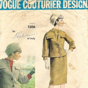 Vogue 1306 Fabiani of Italy Mod Jacket Blouse Skirt Suit Vintage 60s Couturier Design Original Sewing Pattern Size 14 B34 Damaged Sold As Is