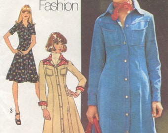 Simplicity 7170 Western Dress Nap Vintage 70s Yoke Princess Seams Chambray Snaps Original Sewing Pattern Size 12 B34