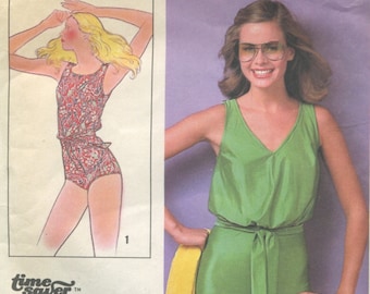 Simplicity 8462 Vintage 70s Swimsuit Blouson One Piece Swim Original Sewing Pattern Size 12 14 16