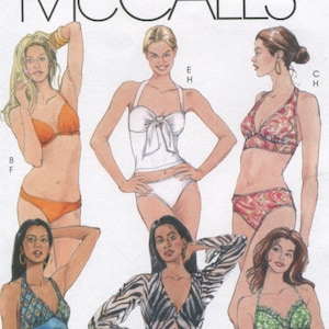 McCall&#39;s 5400 Swimsuit Bikini Tankini Halter Swim Coverup Original Sewing Pattern Size 12-18 B34-40