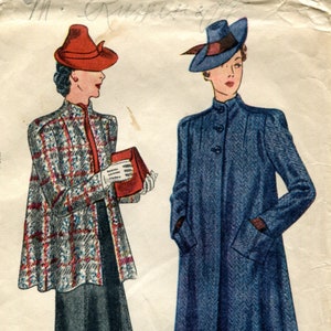 Simplicity 3181 Swing Coat Skirt Vintage 30s Original Sewing Pattern Size 16 B34 Rare